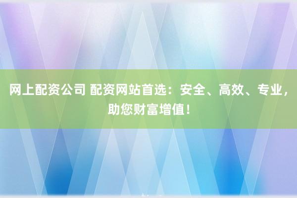 网上配资公司 配资网站首选：安全、高效、专业，助您财富增值！