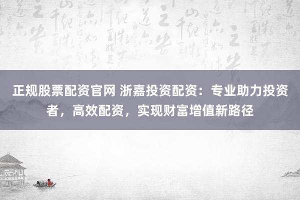 正规股票配资官网 浙嘉投资配资：专业助力投资者，高效配资，实现财富增值新路径