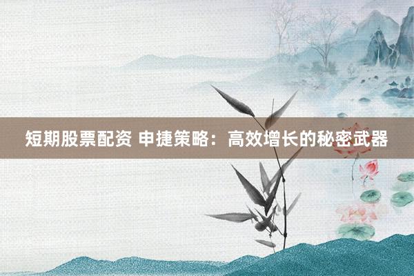 短期股票配资 申捷策略：高效增长的秘密武器