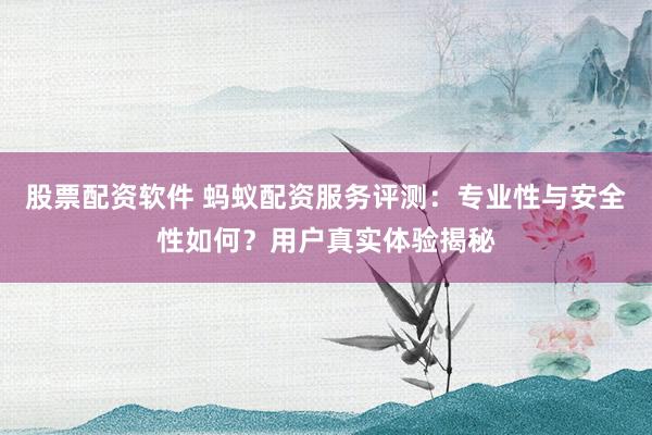 股票配资软件 蚂蚁配资服务评测：专业性与安全性如何？用户真实体验揭秘