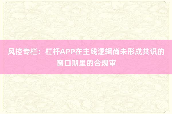 风控专栏：杠杆APP在主线逻辑尚未形成共识的窗口期里的合规审